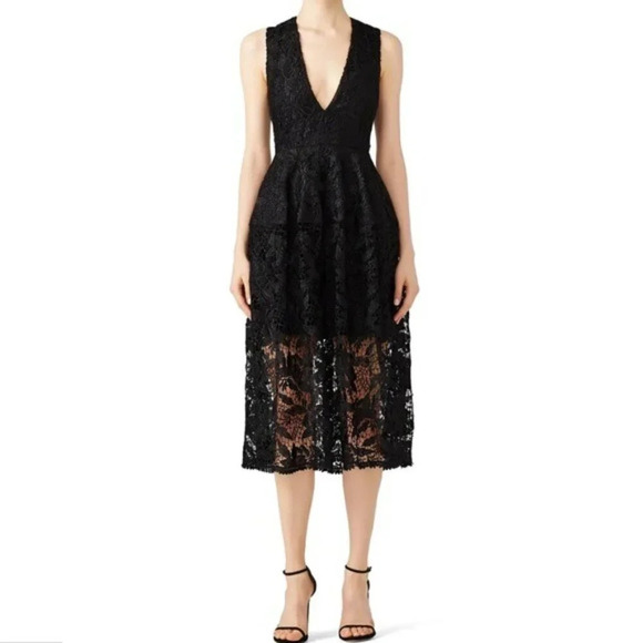 Nicholas Deep V Neck Floral Lace Midi Dress Black Size 0 - Picture 12 of 12